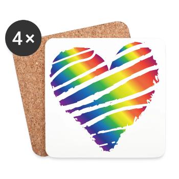 Coeur coloré tremblement de coeur amour saint valentin - Dessous de verre (lot de 4) - blanc - Devant