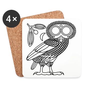 Owl of Athena [White + Wreath & Crescent] - Coasters (set of 4) - white - Front