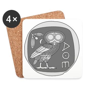 Chouette d'Athéna [Coin] - Dessous de verre (lot de 4) - blanc - Devant