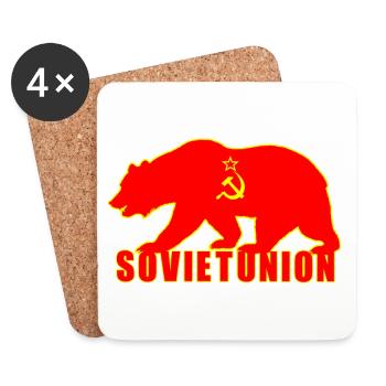 Union soviétique ours avec drapeau - Dessous de verre (lot de 4) - blanc - Devant