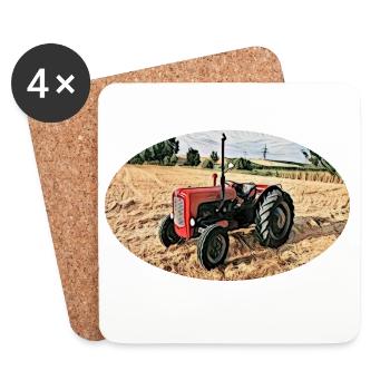 Roter Vintage-Traktor auf Feld - Untersetzer (4er-Set) - Weiß - Vorne