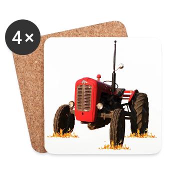 Roter Traktor im Feld - Untersetzer (4er-Set) - Weiß - Vorne