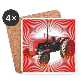 Fire-red tractor in the inferno - Coasters (set of 4) - white - Front