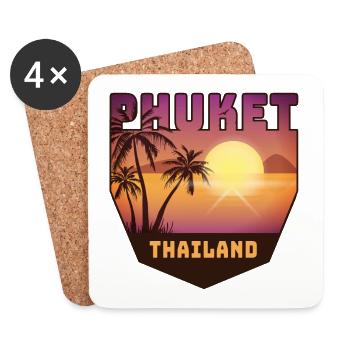 Design Phuket avec palmiers et soleil / cadeau - Dessous de verre (lot de 4) - blanc - Devant
