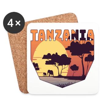 Tanzania safari design with elephants - Coasters (set of 4) - white - Front