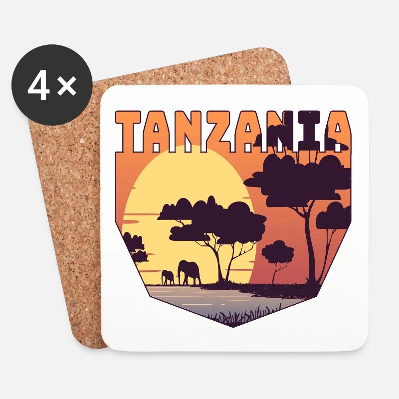 Tansania Safari Design mit Elefanten - Untersetzer (4er-Set) - Weiß