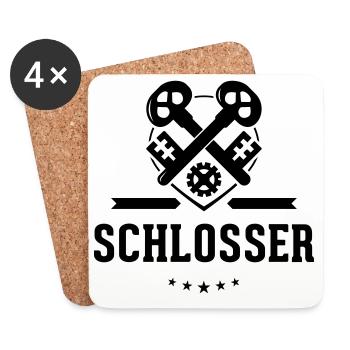 Schlosser Zunftzeichen mit Schriftzug - Untersetzer (4er-Set) - Weiß - Vorne