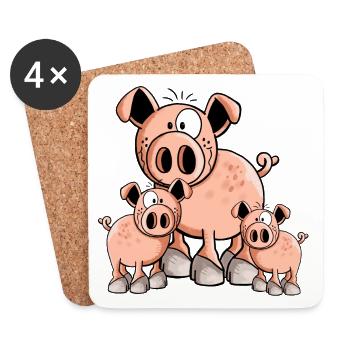 Famille de porcs - Porcinet - Porcins - Cartoon - - Dessous de verre (lot de 4) - blanc - Devant