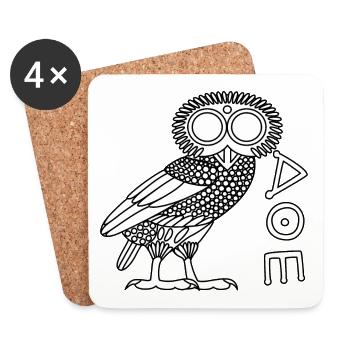 Chouette d'Athéna [Blanc + Ethnicon] - Dessous de verre (lot de 4) - blanc - Devant