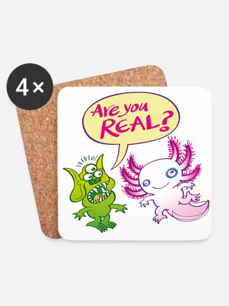 Alien surprised wonders if the axolotl is real - Coasters (set of 4) - white