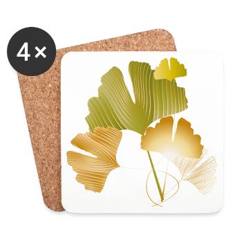 Feuilles élégantes de ginkgo doré et vert - Dessous de verre (lot de 4) - blanc - Devant