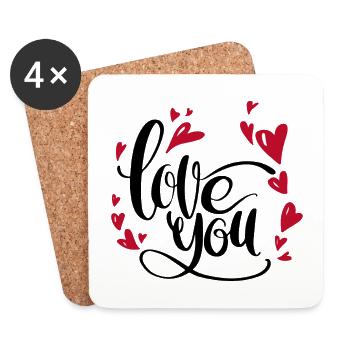 i love you | hearts | for couples - Coasters (set of 4) - white - Front