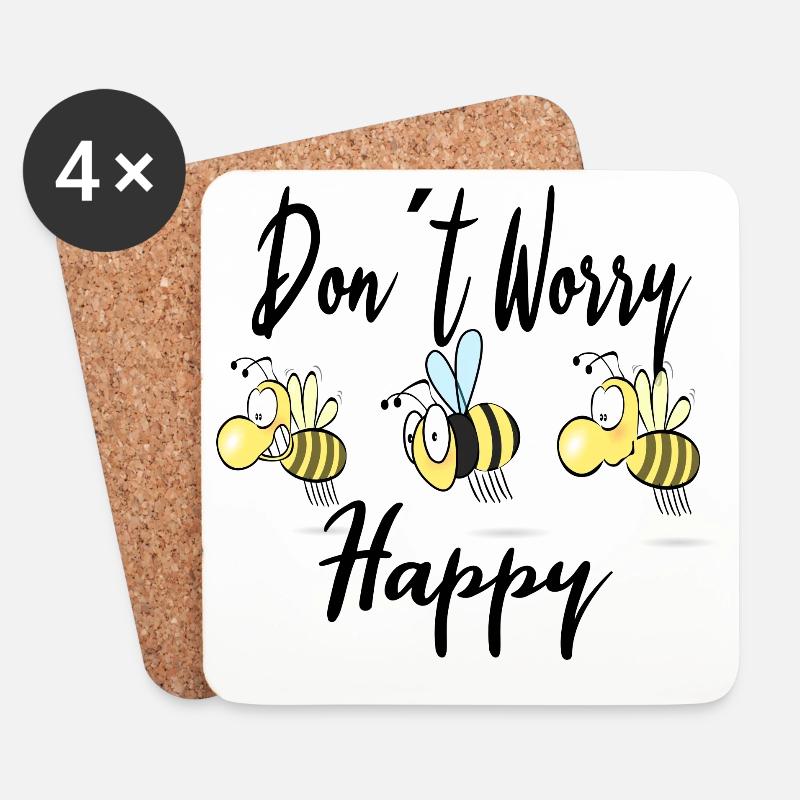 Glückliche Bienchen - Untersetzer (4er-Set) - Weiß