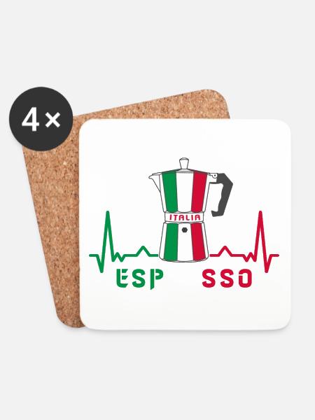 Herzfrequenz Espresso Design / Geschenkidee - Untersetzer (4er-Set) - Weiß