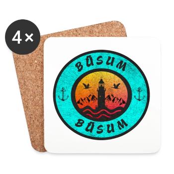 Büsum Leuchtturm Design / Geschenkidee - Untersetzer (4er-Set) - Weiß - Vorne