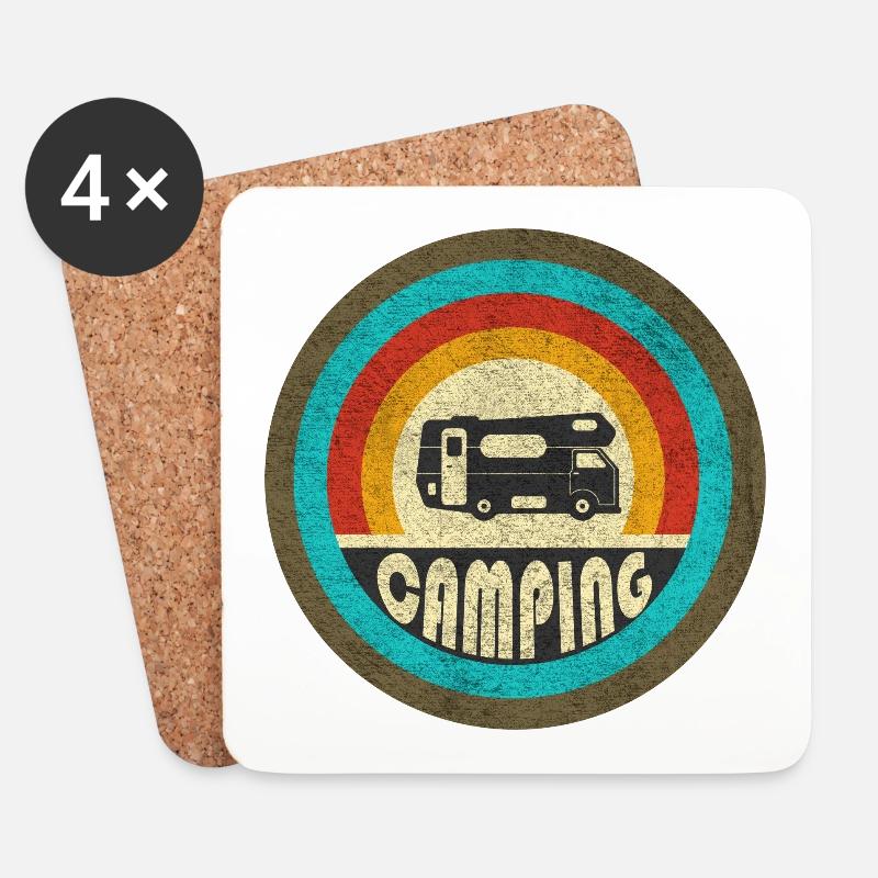Camping Vintage Design / Geschenkidee - Untersetzer (4er-Set) - Weiß