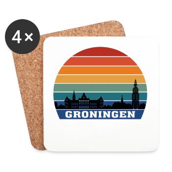 Groningen Skyline Silhouette Souvenir Niederlande - Untersetzer (4er-Set) - Weiß - Vorne