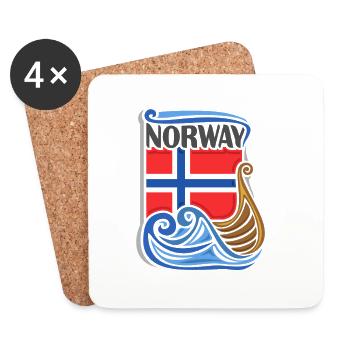 Norwegen Souvenir Wahrzeichen, Norwegen Flagge Reisen - Untersetzer (4er-Set) - Weiß - Vorne