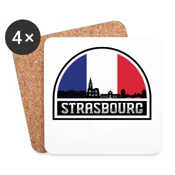 Strasbourg France Skyline Silhouette Drapeau Français - Dessous de verre (lot de 4) - blanc - Devant