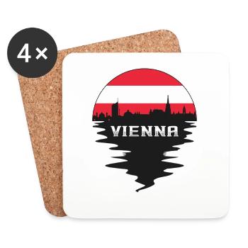 Vienna Austria Skyline Silhouette Austrian Flag Tr - Coasters (set of 4) - white - Front