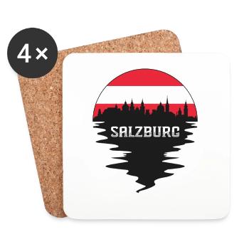 Salzburg Austria Skyline Silhouette Austrian Flag - Coasters (set of 4) - white - Front