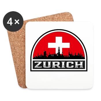 Zurich Suisse Skyline Silhouette Drapeau Suisse T - Dessous de verre (lot de 4) - blanc - Devant