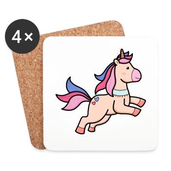 Cute Kawaii Pastel Unicorn Magical Pony - Coasters (set of 4) - white - Front