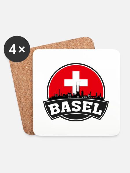 Basel Schweiz Skyline Travel Souvenir Swiss Fl - Untersetzer (4er-Set) - Weiß