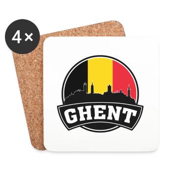 Ghent Belgique Skyline Voyage Souvenir Drapeau Belge - Dessous de verre (lot de 4) - blanc - Devant