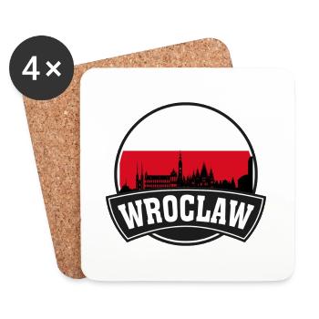 Wroclaw Pologne Skyline Voyage Drapeau Polonais Souvenirs - Dessous de verre (lot de 4) - blanc - Devant
