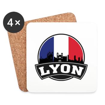 Lyon France Skyline Voyage Souvenir Drapeau Français - Dessous de verre (lot de 4) - blanc - Devant