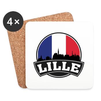 Lille France Skyline Travel Souvenir Französische Flagge - Untersetzer (4er-Set) - Weiß - Vorne