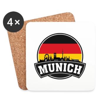 Munich Germany Skyline Travel Souvenir German Flag - Coasters (set of 4) - white - Front