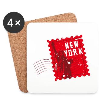 Badge de timbre souvenir de voyage de New York USA Sticker - Dessous de verre (lot de 4) - blanc - Devant