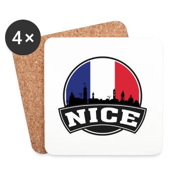 Nice France Skyline Travel Souvenir French Flag - Coasters (set of 4) - white - Front