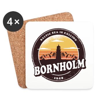 Bornholm Leuchtturm Vintage Design - Untersetzer (4er-Set) - Weiß - Vorne