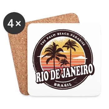 Rio de Janeiro Brésil Vintage Beach Design - Dessous de verre (lot de 4) - blanc - Devant