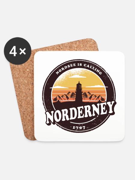 Norderney Sunset Leuchtturm Design / Geschenkidee - Untersetzer (4er-Set) - Weiß