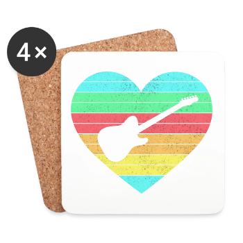 Gitarren Herz Design mit Regenbogen / Geschenk - Untersetzer (4er-Set) - Weiß - Vorne