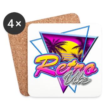 Retro Vibe - Nostalgia Neon Vapor Wave Palm Sunset - Coasters (set of 4) - white - Front