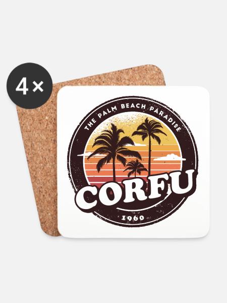 Korfu Griechenland Vintage Beach Design - Untersetzer (4er-Set) - Weiß