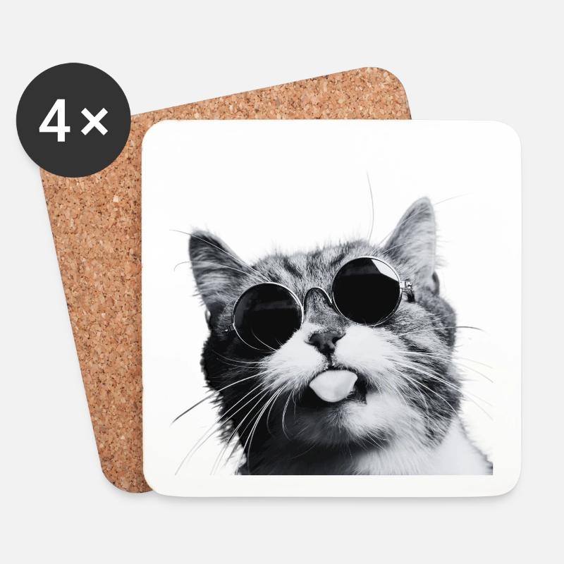 Chill Cat mit runder Sonnenbrille - Untersetzer (4er-Set) - Weiß
