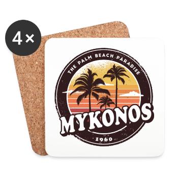 Mykonos Greece Vintage Beach Design - Coasters (set of 4) - white - Front