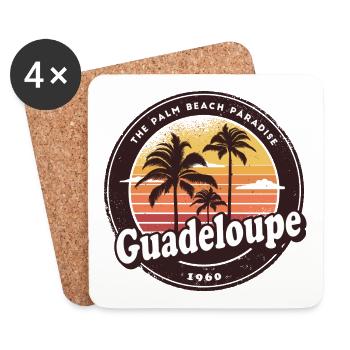 Guadeloupe Vintage Beach Design / Idée cadeau - Dessous de verre (lot de 4) - blanc - Devant