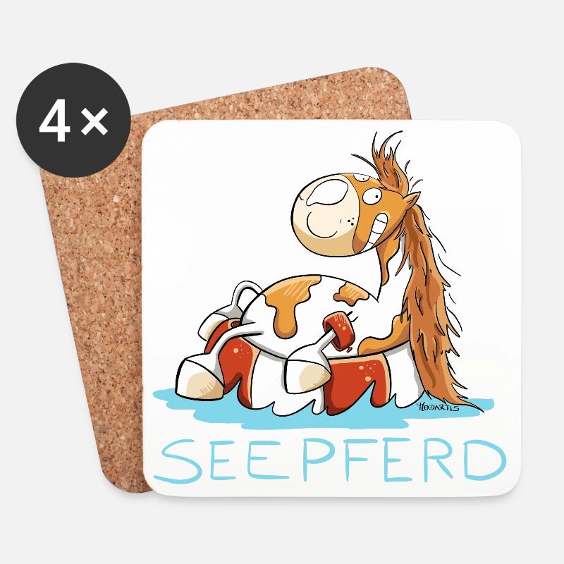 Seepferd im Urlaub I Comic Wortspiel Pferd - Untersetzer (4er-Set) - Weiß