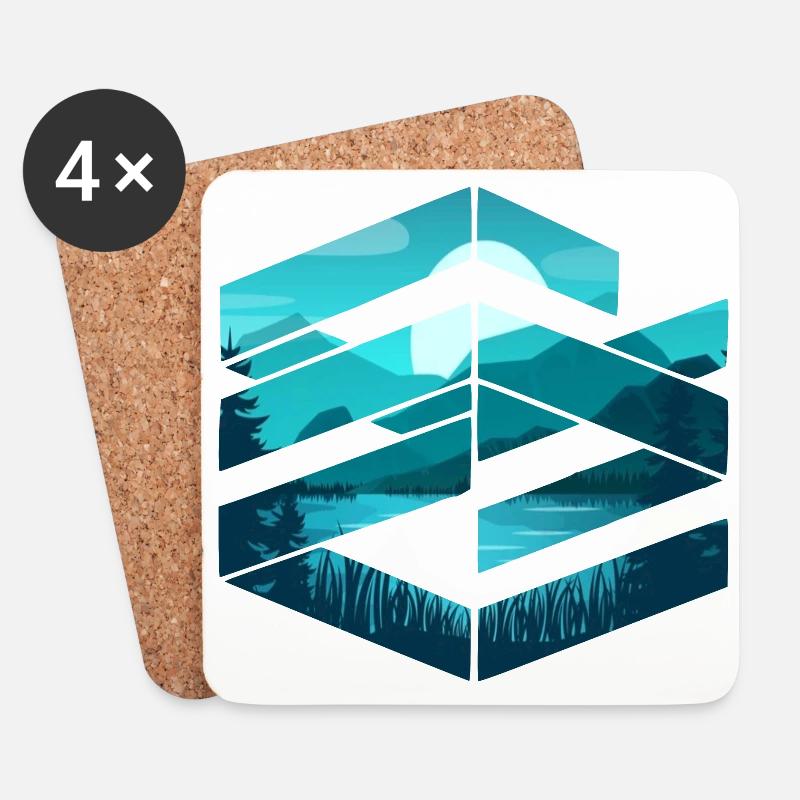 Grafik Design Landschaft - Untersetzer (4er-Set) - Weiß