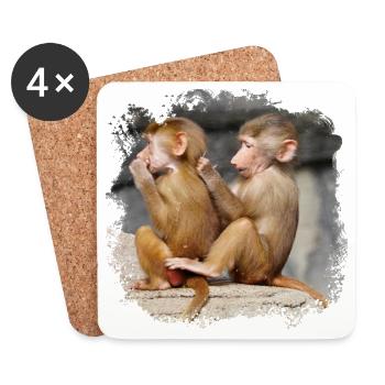 Deux jeunes babouins enfants - Dessous de verre (lot de 4) - blanc - Devant