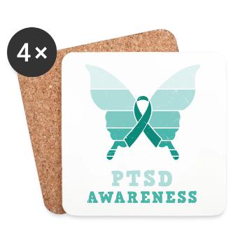 Papillon Ptsd Sensibilisation Ruban sarcelle - Dessous de verre (lot de 4) - blanc - Devant