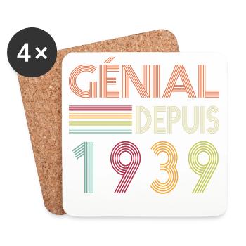 Génial Depuis 1939 Cadeau Retro Anniversaire - Dessous de verre (lot de 4) - blanc - Devant