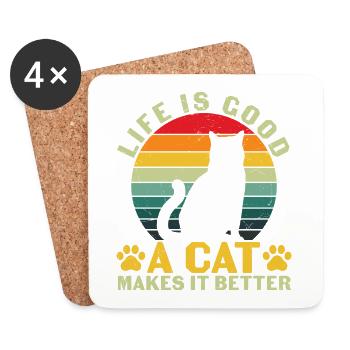 Lustiges Leben ist gut Ein CAT macht es besser - Untersetzer (4er-Set) - Weiß - Vorne